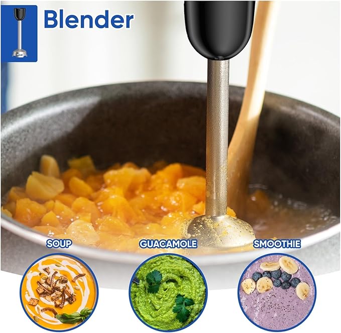 Fit for 3-in-1 Stainless Steel Immersion Hand Blender with Whisk and Milk Frother - for Food and Purees(EU Plug)