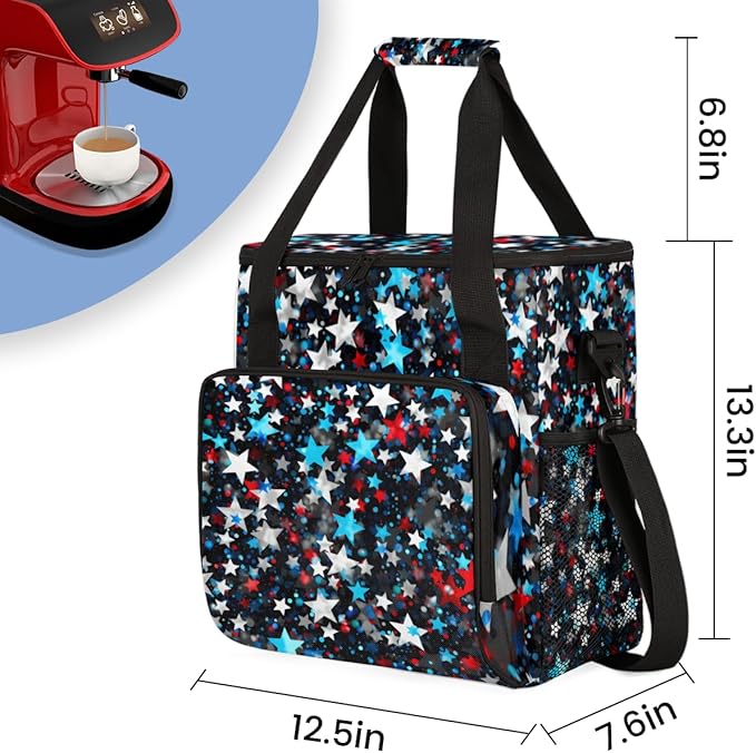 Star-Powered Celebration 4th of July Coffee Maker Carrying Bag Travel Storage Bag Compatible with K-Mini or K-Mini Plus Single Serve Coffee Brewer Carrying Case with Pockets &amp Shoulder Strap