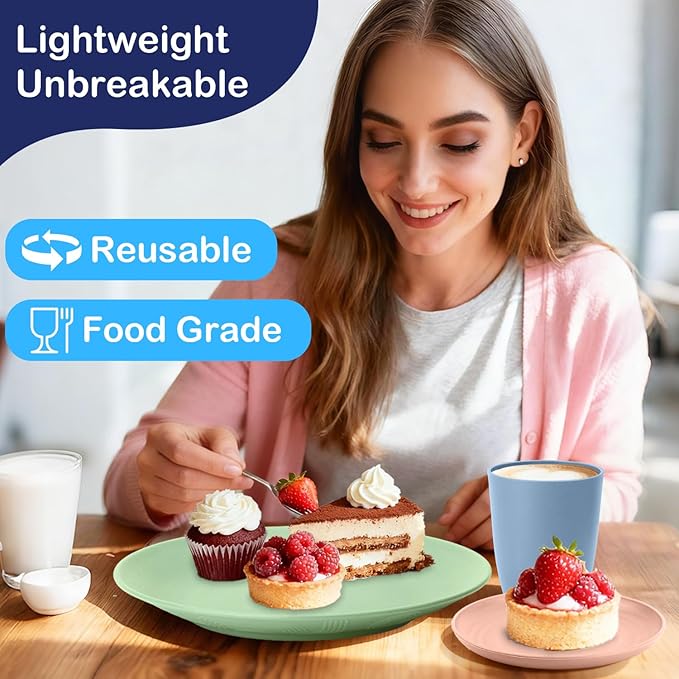 40 PCS Wheat Straw Dinnerware Sets Unbreakable Dishes Set for 8 Plastic Plates and Bowls Sets with Cups Dishwasher &amp Microwave Safe - Colorful