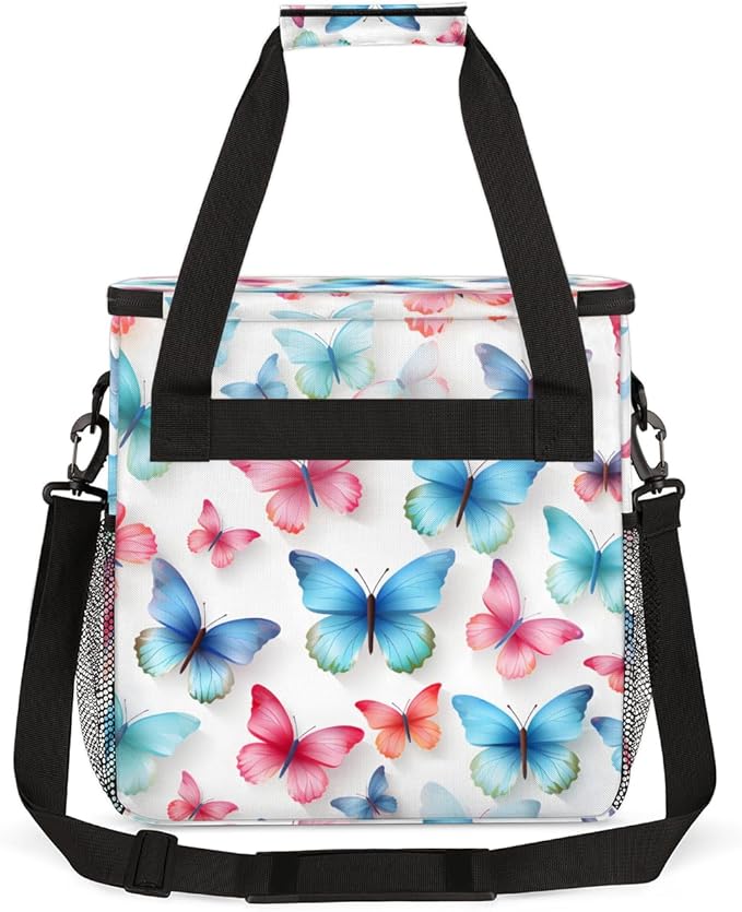 Colorful Butterfly Coffee Maker Carrying Bag Artistic Butterfly Travel Storage Bag Compatible with K-Mini or K-Mini Plus Single Serve Coffee Brewer Carrying Case with Pockets &amp Shoulder Strap