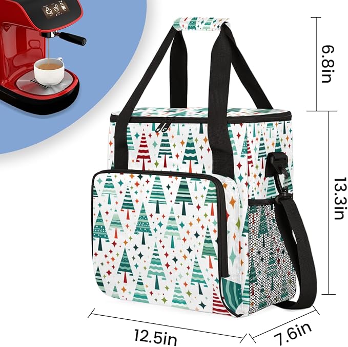Xmas Tree Coffee Maker Carrying Bag Abstract Tree Travel Storage Bag Compatible with K-Mini or K-Mini Plus Single Serve Coffee Brewer Carrying Case with Multiple Pockets &amp Shoulder Strap