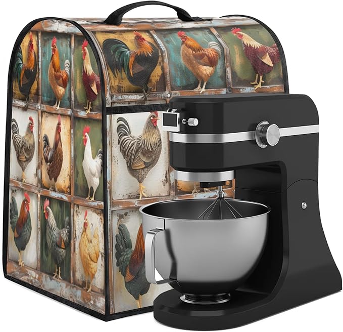 cfpolar Kitchen Aid Mixer Cover Compatible with 6-8 Quarts Animal Cock Retro Stand Mixer Cover Kitchen Aid Mixers Accessories Appliance Organizer Bag Dust Covers with Zipper Pocket