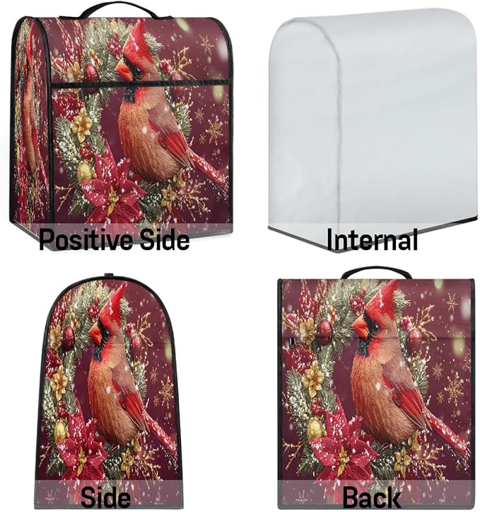 cfpolar Kitchen Aid Mixer Cover Compatible with 6-8 Quarts Christmas Bird Cardinal Stand Mixer Cover Kitchen Aid Mixers Accessories Appliance Organizer Bag Dust Covers with Zipper Pocket