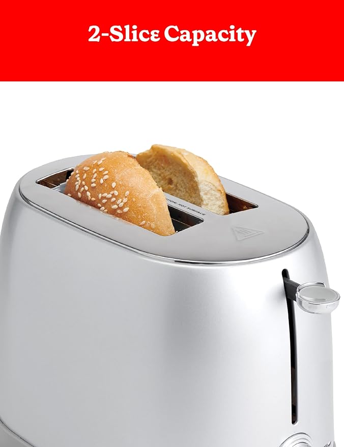 Betty Crocker 2-Slice Multi-Function Toaster Toaster 2 Slice with Extra Wide Slots for Thick Bread Bagel &amp Waffle Toast Shade Control Dial Slide Out Crumb Tray Silver