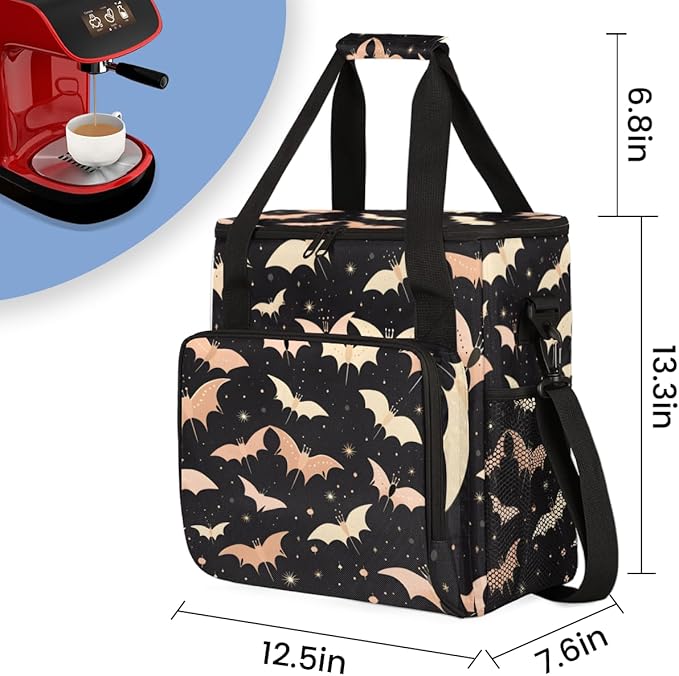 Magical Bat Coffee Maker Carrying Bag Mystical Bat Travel Storage Bag Compatible with K-Mini or K-Mini Plus Single Serve Coffee Brewer Carrying Case with Multiple Pockets &amp Shoulder Strap