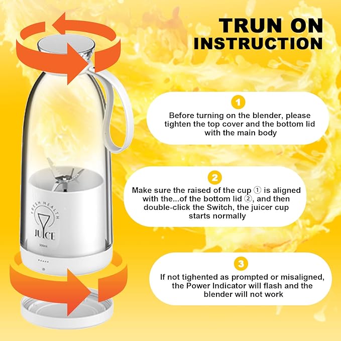 Portable Blender 500ML Personal Blender for Shakes and Smoothies Personal Size Blender Traveling Fruit Veggie Juicer Cup USB Rechargeable with Six Blades for Sports Travel and Outdoors (white)