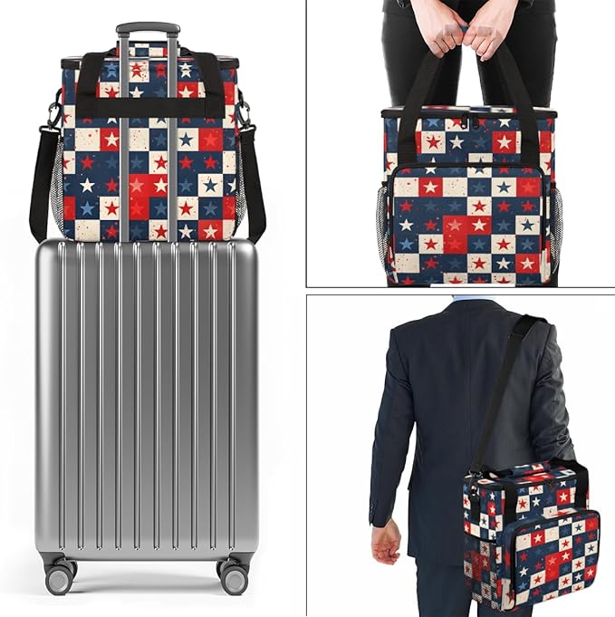 Glittering Stars 4th of July Coffee Maker Carrying Bag Travel Storage Bag Compatible with K-Mini or K-Mini Plus Single Serve Coffee Brewer Carrying Case with Multiple Pockets &amp Shoulder Strap