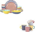 Selamica Ceramic Dinnerware Set 16 Pieces + 5 Oz Espresso Cups Set of 4 Assorted Colors
