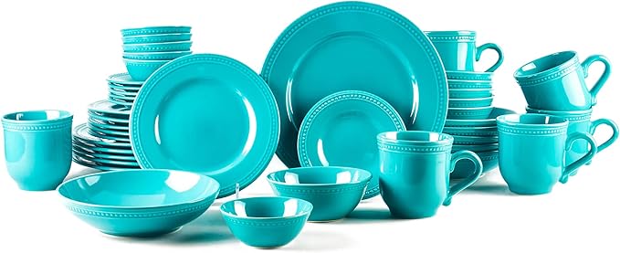 Pearl Dots Stoneware Dinnerware Set (42pc Set Turquoise)