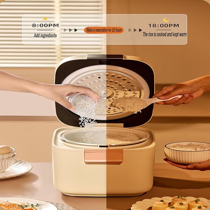 Smart Rice Cooker 5L Slow Cooker and Steame with 5 Cooking Functions and Non-stick Coating Dual Bile Dual Mode