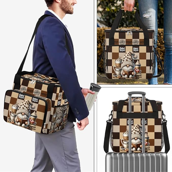 cfpolar Gnome Coffee Brown Coffee Maker Carrying Bag Coffees Machine Travel Storage Bag Compatible with K-Mini or K-Mini Plus Portable Single Serve Coffees Brewer Case with Pockets for K-Cup Pods