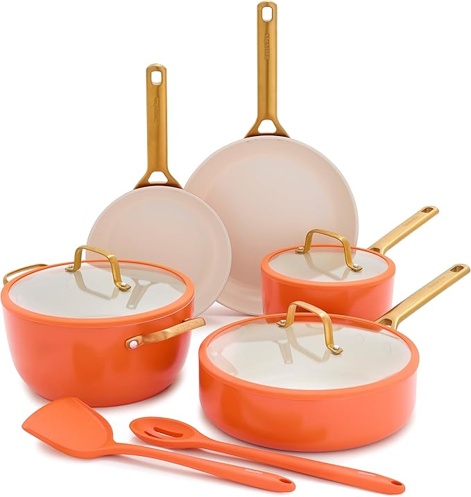 GreenPan Nonstick Reserve Pro 10 Piece Cookware Set NSF Certified Ceramic Hard Anodized PFAS-Free Pots &amp Pans Set with Lids Stainless Steel Handles Oven &amp Dishwasher Safe Harvest Orange