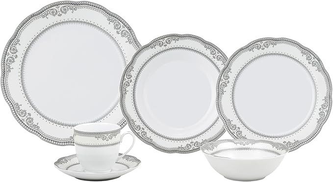 Lorenzo Import Victoria 57-Piece Wavy Porcelain Dinnerware Set