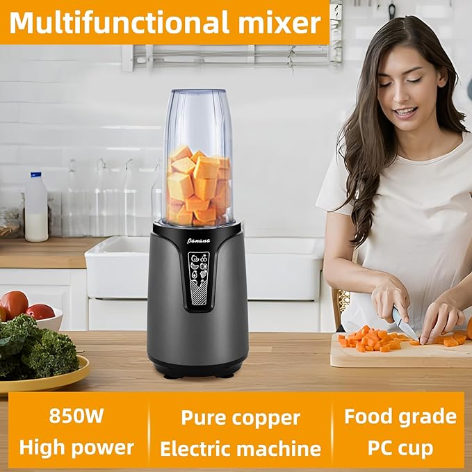 Panana Blender for Smoothies 850W Portable Personal Blender and Grinder Combo with 2x20oz Portable Smoothie Cups with To-Go Lids 6.8oz Coffee CupStainless Steel