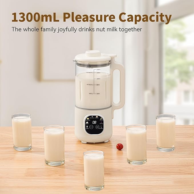8 in 1 Nut Milk Maker Blender With 20 Bladers40oz Soy Almond Oat Coconut Plant Based and Non Dairy Beverages Automatic Soybean Machine With Delay Start/Keep Warm/Boil Water/Auto-clean