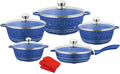 Cookware Set Non Stick 10 Piece Nonstick Aluminum Kitchenware with Glass Lids Marble Coated Pots and Pans for Frying and Cooking Essentials Blue