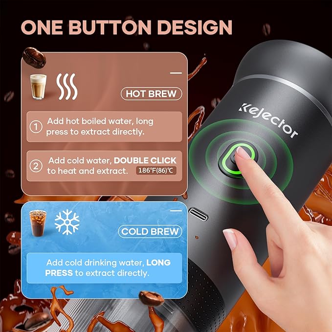 Portable Battery Coffee Maker Espresso Machine 20 Bar Nano Car Coffee Mini Espresso Machines Self-Heating Electric Espresso Maker USB-C 3-in-1 Ground Coffee &amp NS Capsule Pod RV Hiking Camping