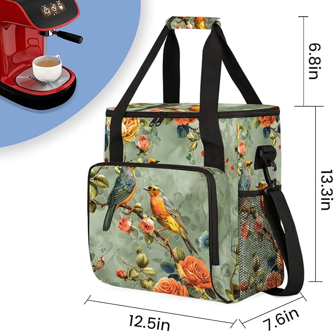 Peony Birds Coffee Maker Carrying Bag Portable Travel Storage Tote Bag Compatible with K-Mini or K-Mini Plus Single Serve Coffee Brewer Carrying Case with Multiple Pockets &amp Shoulder Strap