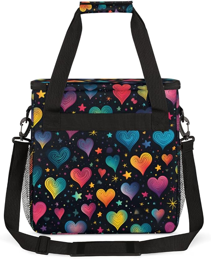 Colorful Star Heart Coffee Maker Carrying Bag Portable Travel Storage Tote Bag Compatible with K-Mini or K-Mini Plus Single Serve Coffee Brewer Carrying Case with Multiple Pockets &amp Shoulder Str