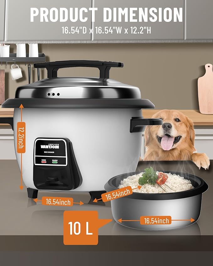 Wantjoin Rice cooker Stainless Rice Cooker &amp Warmer Commercial Rice cooker for party and family(10L capacity for 4.2L rice42CUPS) White