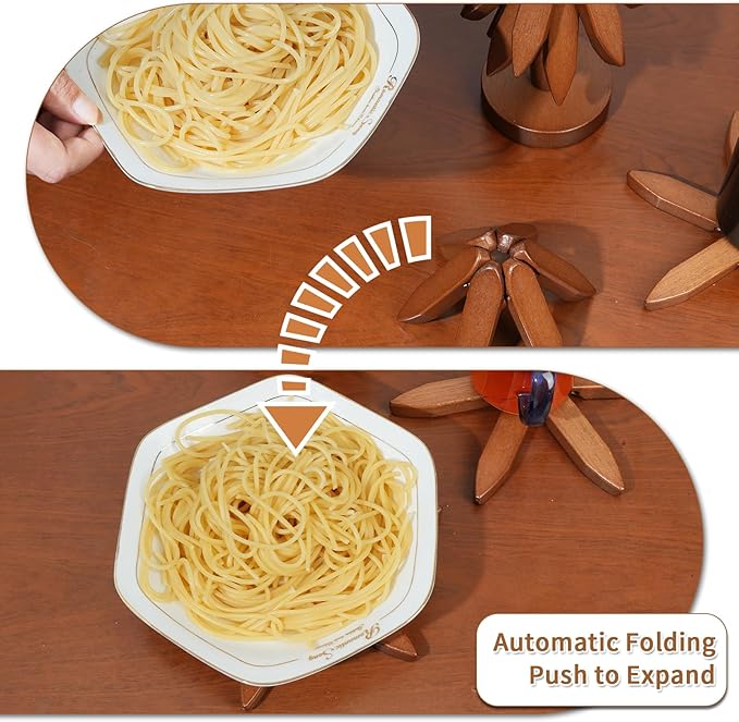 Wooden Trivets for Hot Dishes Tree Shape Trivet Set Foldable Kitchen Wooden Trivets Tree Coaster for Hot Dishes、Pot、Bowl、teapot、hot Pot Holders (4 Piece-Walnut)