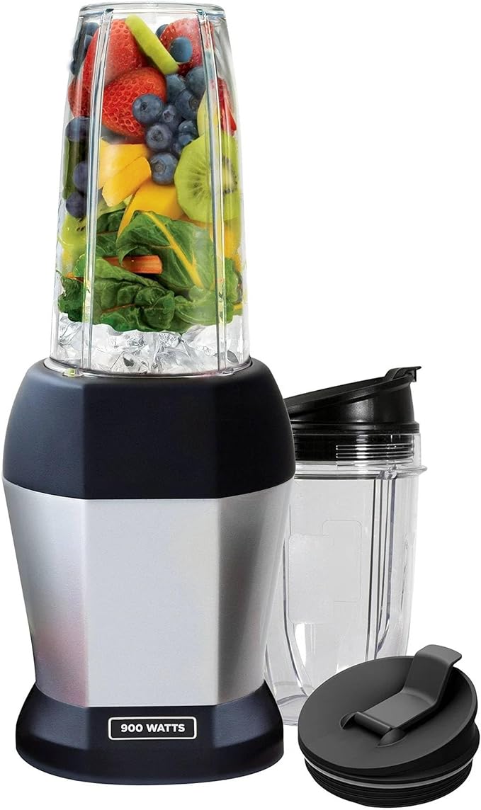 Personal Blender with 18oz and 24oz Cups 900W High-Power Mixer for Smoothies Shakes and Juices Black/Silver