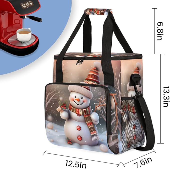 Christmas Snowman Coffee Maker Carrying Bag Fantastic Snowman Travel Storage Bag Compatible with K-Mini or K-Mini Plus Single Serve Coffee Brewer Carrying Case with Multiple Pockets &amp Shoulder S