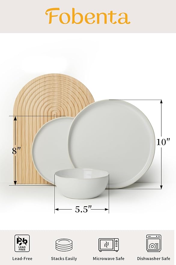18-Piece Fog White Ceramic Plates and Bowls SetMinimalist Dinnerware Sets for 6 – Artful Dish Set for Serene Dining &amp Everyday Aesthetic