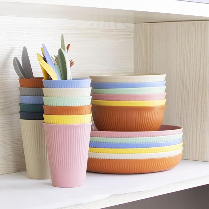 Wheat Straw Dinnerware Set 36pcs Dishes Plates and Bowls Sets Service for 6 Reusable Dinnerware Set Kitchen Cups Plates and Bowls Sets