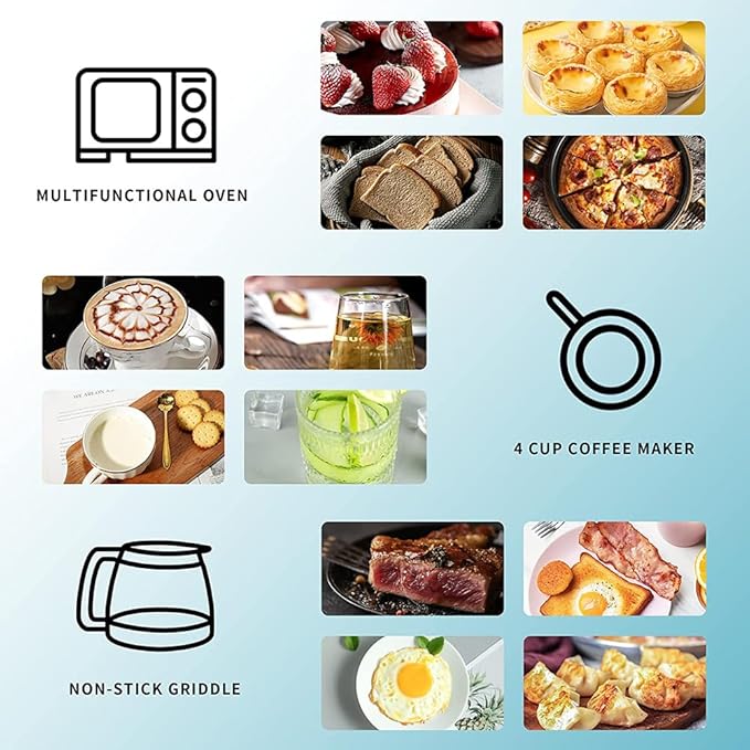Multifunctional Breakfast Machine Coffee Machine Non-Stick Frying Pan 4-Slice Oven Suitable for Apartment Kitchenette