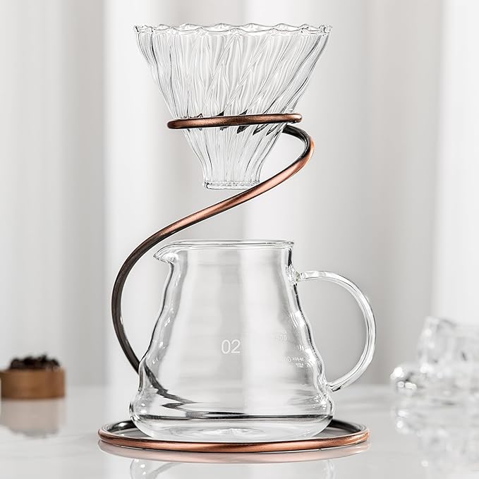Coffee Pour Over Set – Complete Pour Over Coffee Maker with Dripper 40Filters and Metal Stand – Portable &amp Stylish V60 Style Drip Coffee Brewer