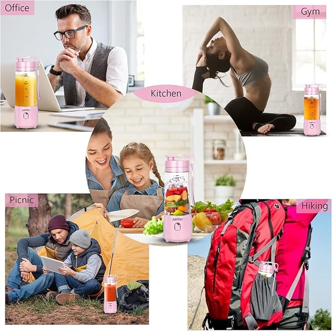 Portable Blender Personal Size Blender for Shakes and Smoothies 4000mAh Rechargeable Mini Travel Blender with 3D Six Blades 13.5Oz Fruit Mixer Cup for Home Sports Outdoor (Pink)