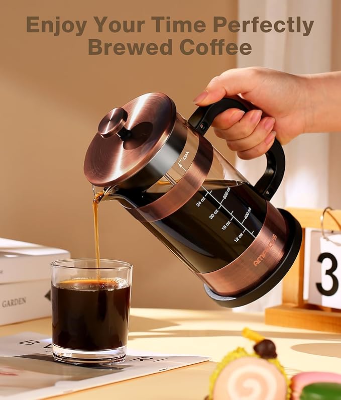 French Press Coffee Maker - 34 Ounce Classice Stainless Steel Coffee Press with 4-Level Filtration System Heat Resistant Thickness Borosilicate Glass French Press Coffee Pot for Camping Travel Gift