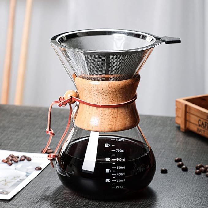 Glass Coffee Carafe Mini Coffee Maker Coffee Brewer 800ml Double Layer Filter Glass Coffee Pot for Cafe
