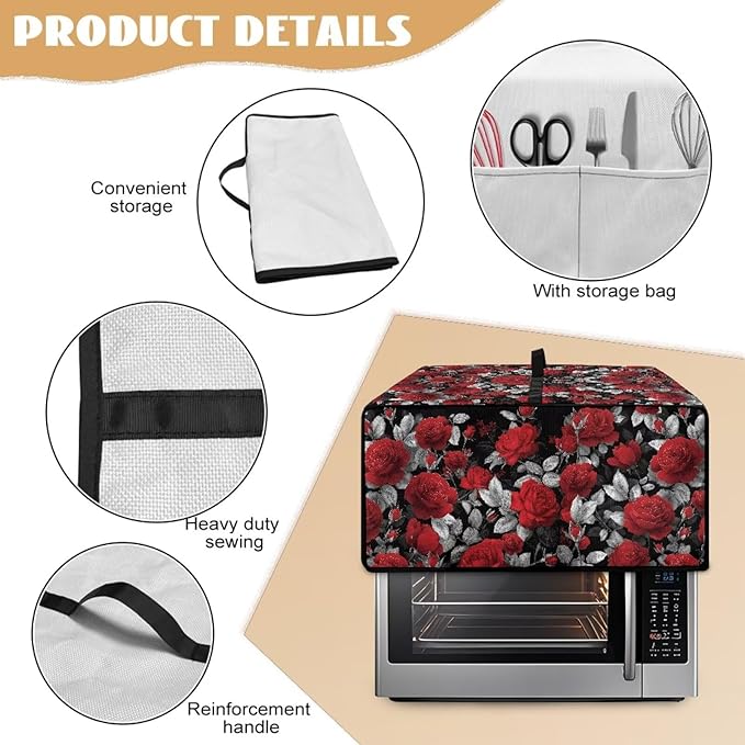 Doojoayie Waterproof Toaster Oven Cover 8 Slice Bread Machine Cover Universal Fit Small Appliance Dust Protector Simple Style Kitchen Decoration Rose Print