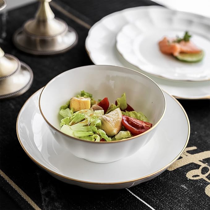 Ceramic Dinnerware Set Collection - Penh Ceramics Bowls and Plates Sets 16 Piece Dish Set Includes Dinner Plate Salad Plate Soup Bowl and Mug Tableware Combination Set White