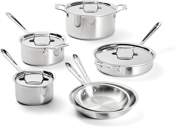 All-Clad D5® Stainless Steel Core 10 Piece Cookware Set- Made in USA- The Upgrade for Supremely Even Heat- Includes Frying Pans Saucepan Sautépan Stockpot -Oven Safe &amp Induction Compatible