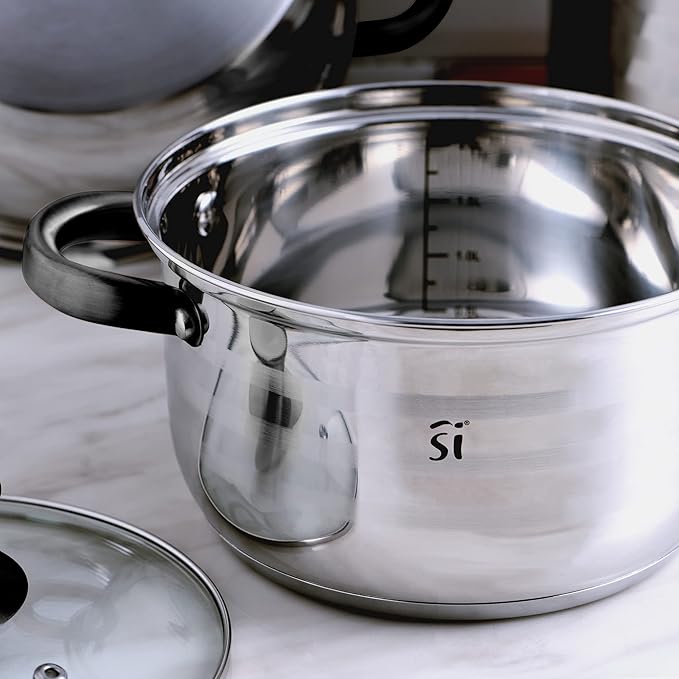 San Ignacio Jolie 8-Piece Cookware Suitable for Induction Hita in Stainless Steel with Set of 12 Silicone Lids
