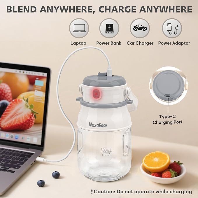 Portable Blender for Shakes and Smoothies- Personal Juicer 27 OZ Electric Protein Shaker Bottle with Insulated Sleeve USB-C RechargeableTravel Lid- Small Blender Cup for Kitchen Office GymTrave