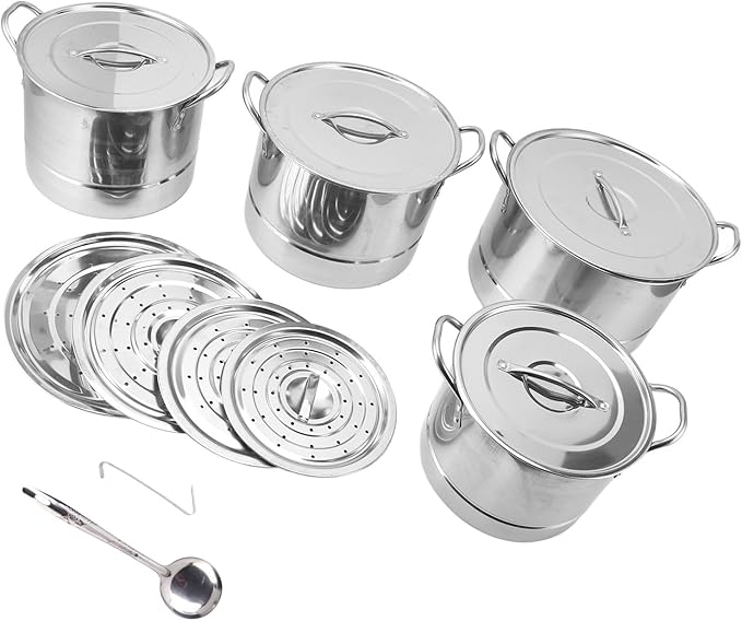 4PCS Stainless Steel Soup Pot Set with 8 Lids Multipurpose Kitchen Cookware for Cooking Steaming Stir Frying