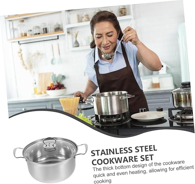 Cabilock 1set Stainless Steel Pot Set Cookware Set Soup Pot Frying Pan Clad Cookware