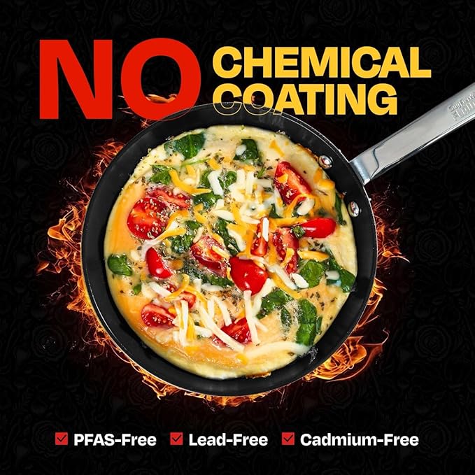 Guy Fieri's Flavortown 2-Piece Ceramic Cookware Set Nonstick Frying Pan Set 10 and 12 Easy-Clean Kitchen Cookware Made without PFAS PTFE PFOA Induction Compatible Oven &amp Dishwasher Safe Bl