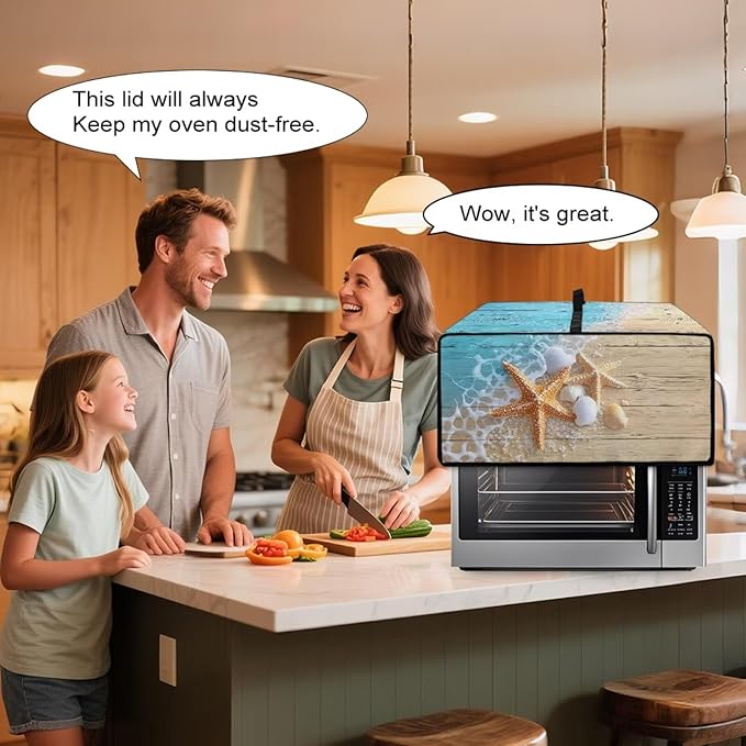 Air Fryer Toaster Smart Oven Dust Cover Starfish Shell Wood Print Toaster Oven Cover with Side Pockets for Kitchen Counter Machine Washable M