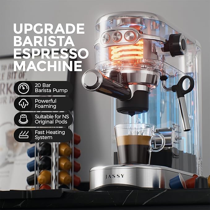 20-Bar Espresso Machine &amp Electric Milk Frother – Compatible with N Espresso Capsule &amp Coffee GroundStainless Steel