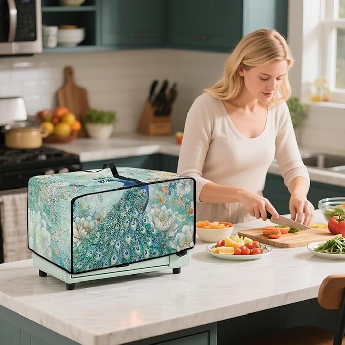 Doojoayie Peacock Toaster Oven Cover 4 Slice Bread Machine Dust Protector Universal Fit Dust-proof &amp Stain Resistant Covers for Kitchen Appliance Protection Floral Print