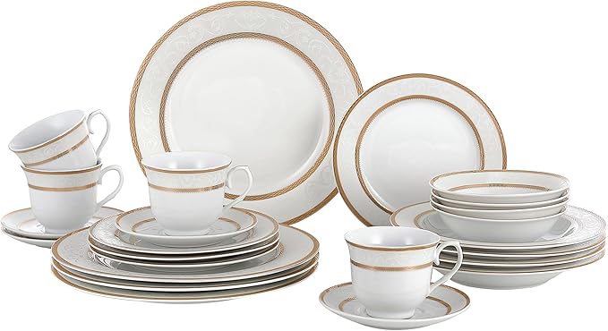 Porcelain Dinnerware Set 24 Piece Service for 4 by Lorren Home Trends: Amelia Design