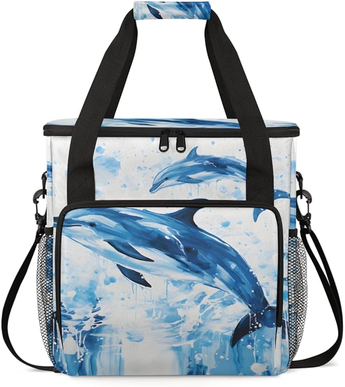 Dolphin Coffee Maker Carrying Bag Watercolor Dolphin Travel Storage Bag Compatible with K-Mini or K-Mini Plus Single Serve Coffee Brewer Carrying Case with Multiple Pockets &amp Shoulder Strap