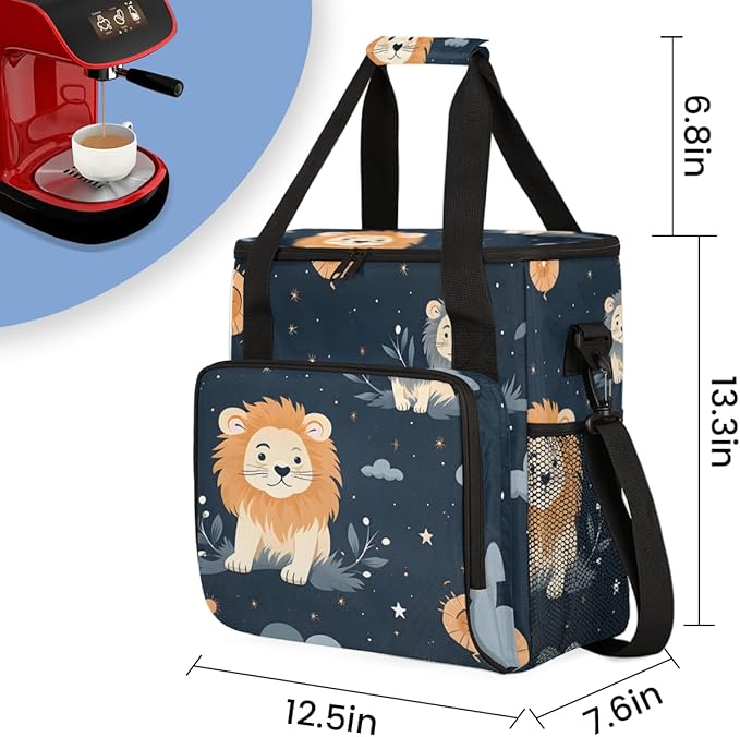 Cute Lion Coffee Maker Carrying Bag Cartoon Lion Travel Storage Bag Compatible with K-Mini or K-Mini Plus Single Serve Coffee Brewer Carrying Case with Multiple Pockets &amp Shoulder Strap