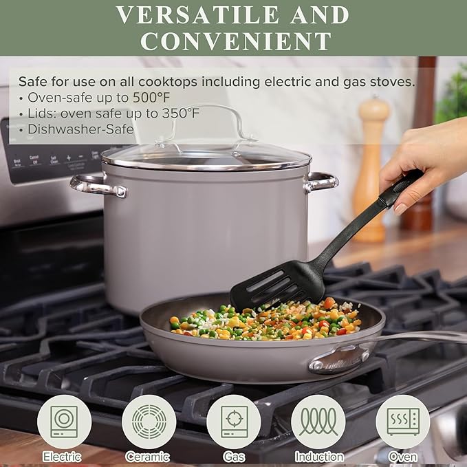Nuwave Healthy Duralon Blue Ceramic Nonstick Cookware Set Diamond Infused Scratch-Resistant PFAS Free Dishwasher &amp Oven Safe Induction Ready &amp Evenly Heats Tempered Glass Lids &amp Stay-