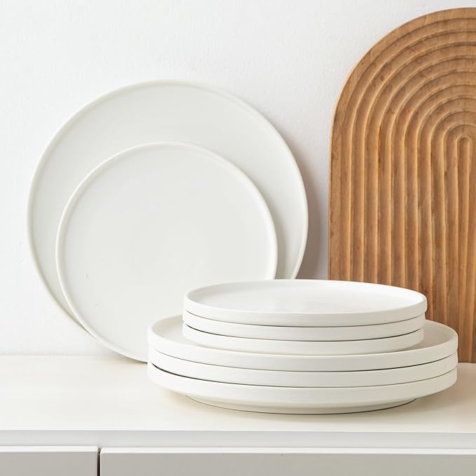 Plates and Bowls Sets 12 Piece Ceramic Dinnerware Set for Family and Gatherings Dishes Set for 4 Dishwasher &amp Microwave Safe Handcrafted Stoneware Sets Modern White